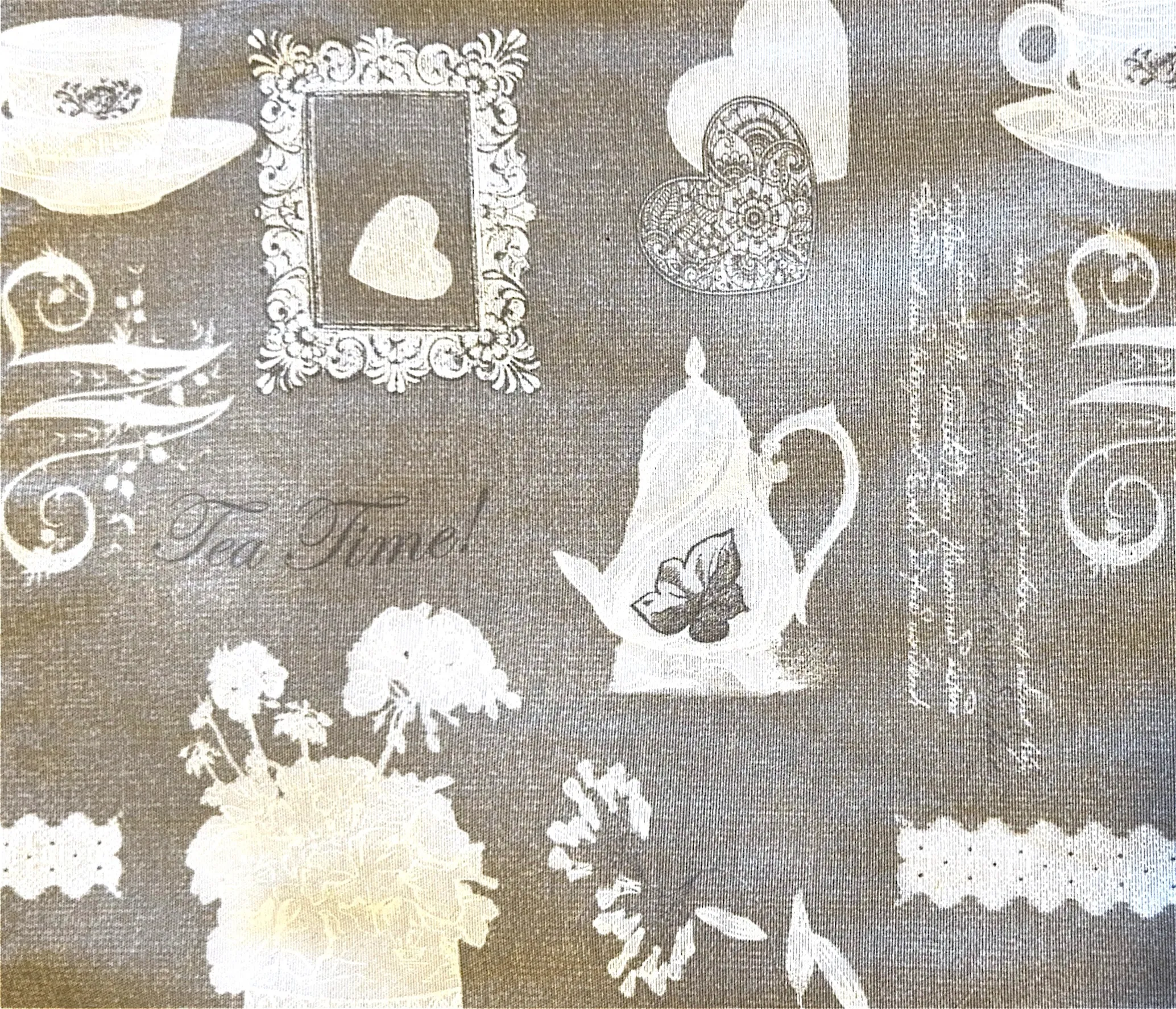 Beige White Teacup Print Tablecloth