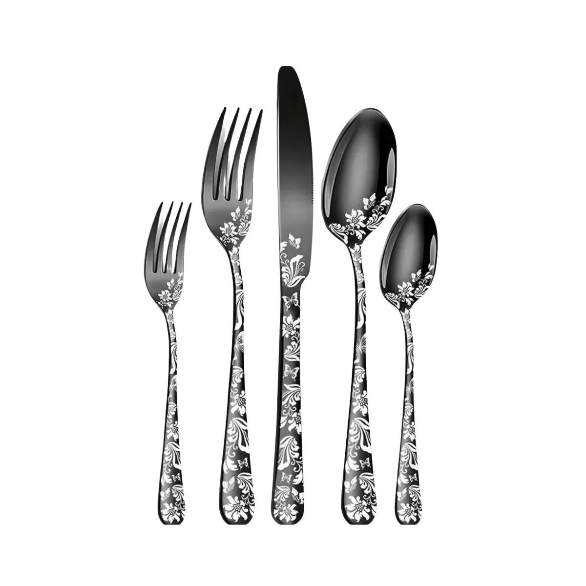 Black cutlery with floral design