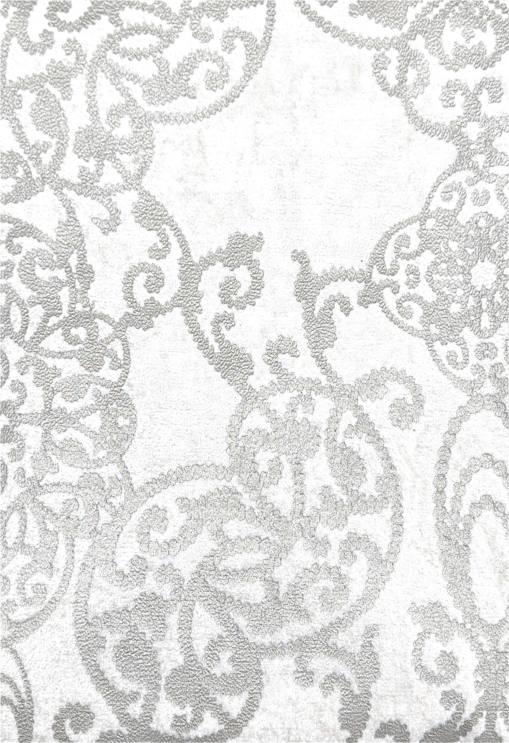 Grey White Damask Floral Tablecloth