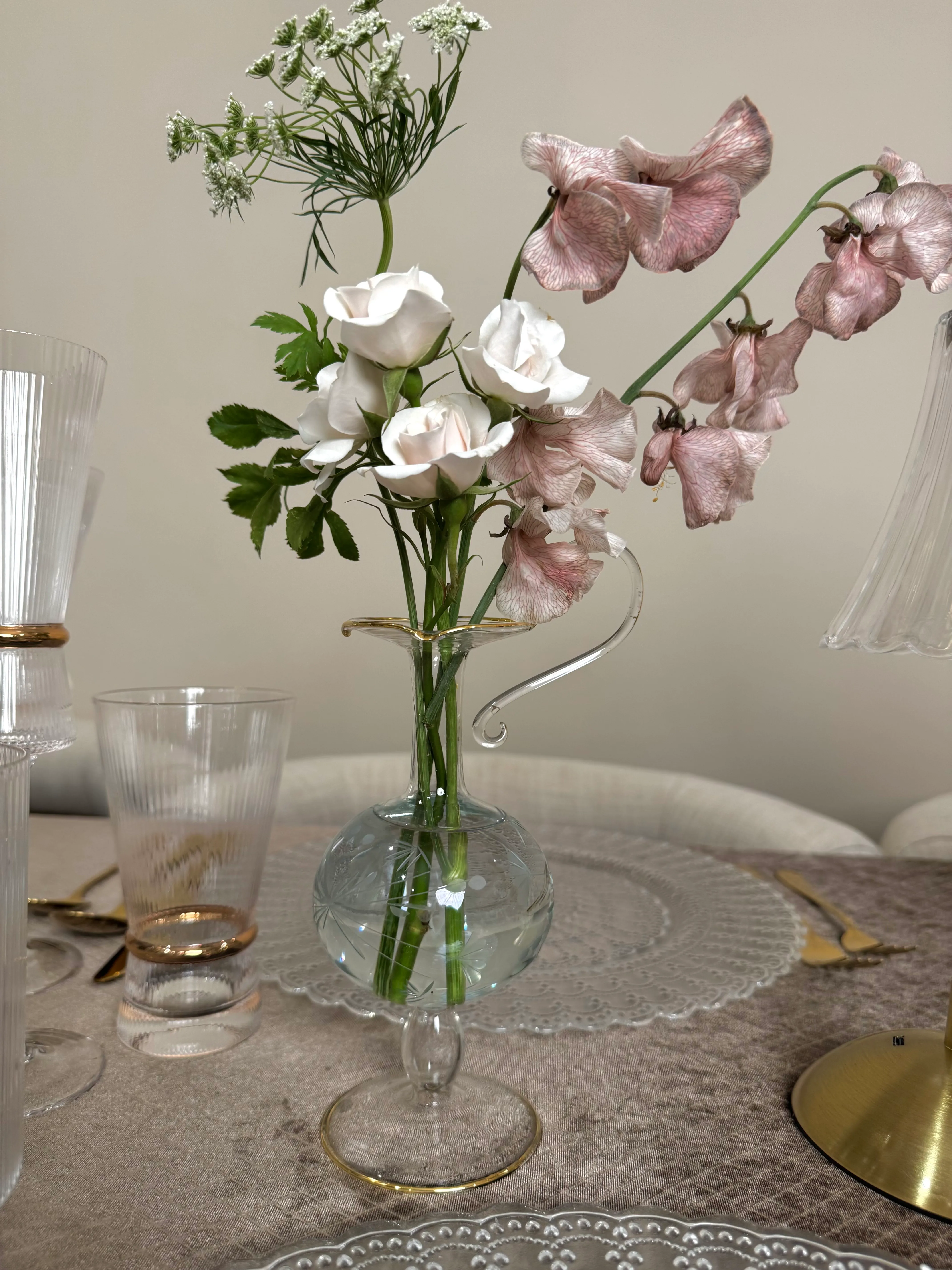 Vintage French Etched Glass Vase