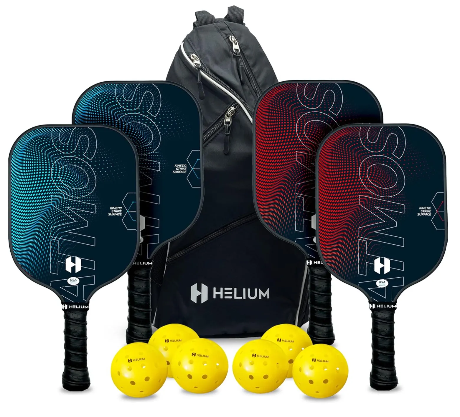 4 Helium Pro Carbon Fiber Pickleball Paddles - USAPA Certified - High-Spin Texture, Lightweight Honeycomb Core