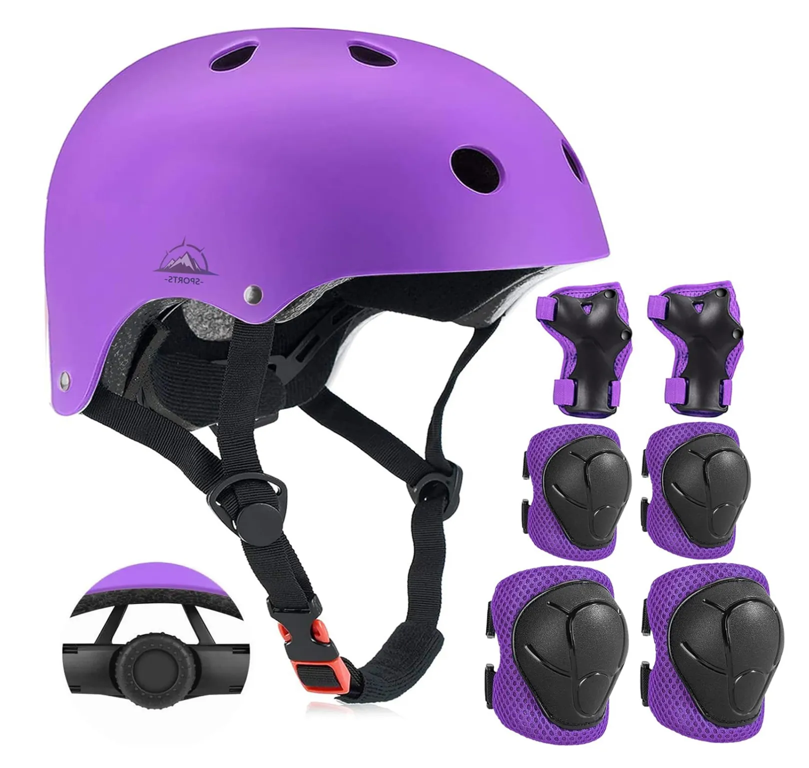 Kids Helmet Purple with Knee Pad, Elbow Pads & Wrist Guards