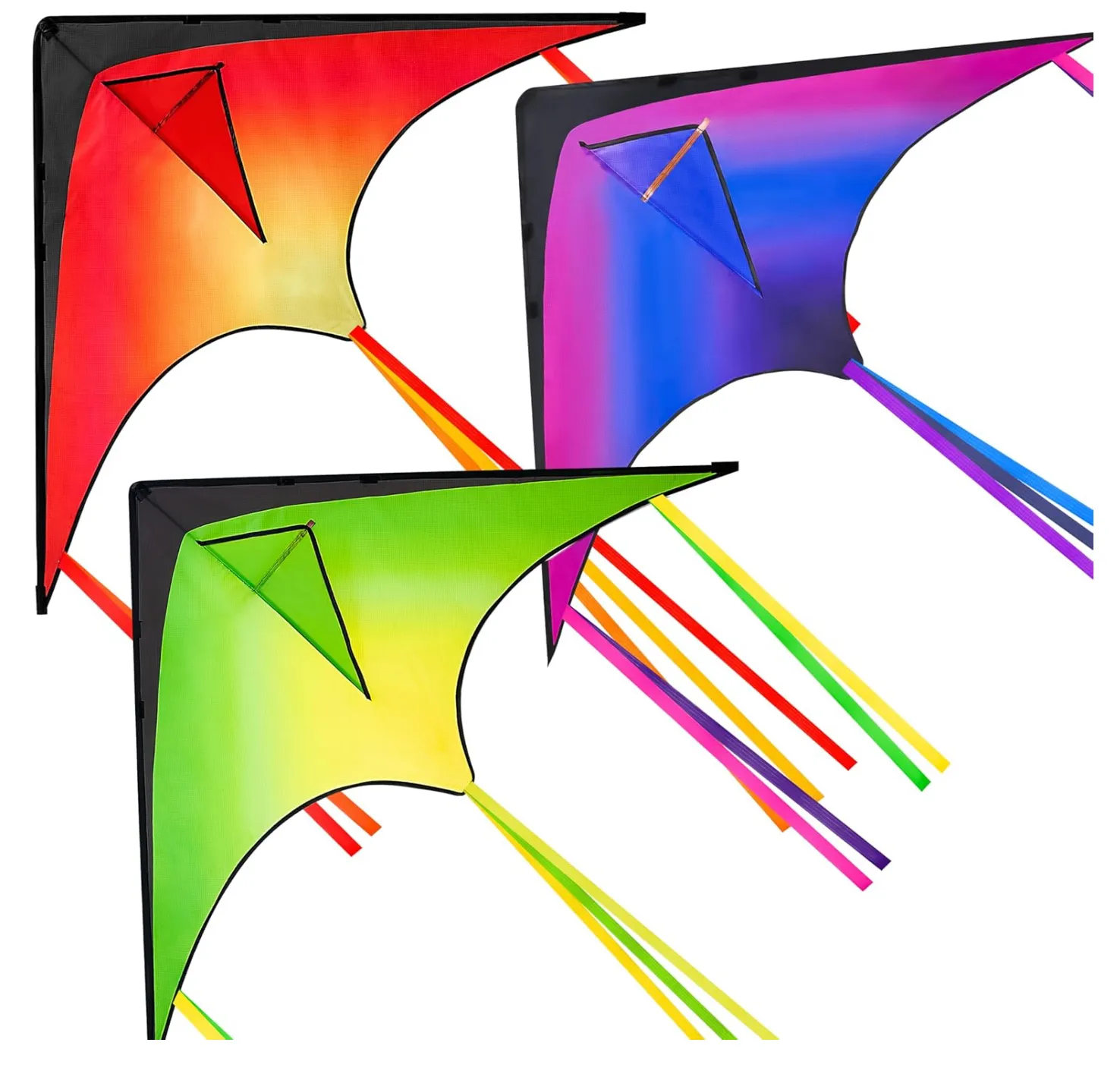 Large Delta Kite Red, Green and Purple, Easy to Fly Huge for Kids and Adults with 262.5ft String