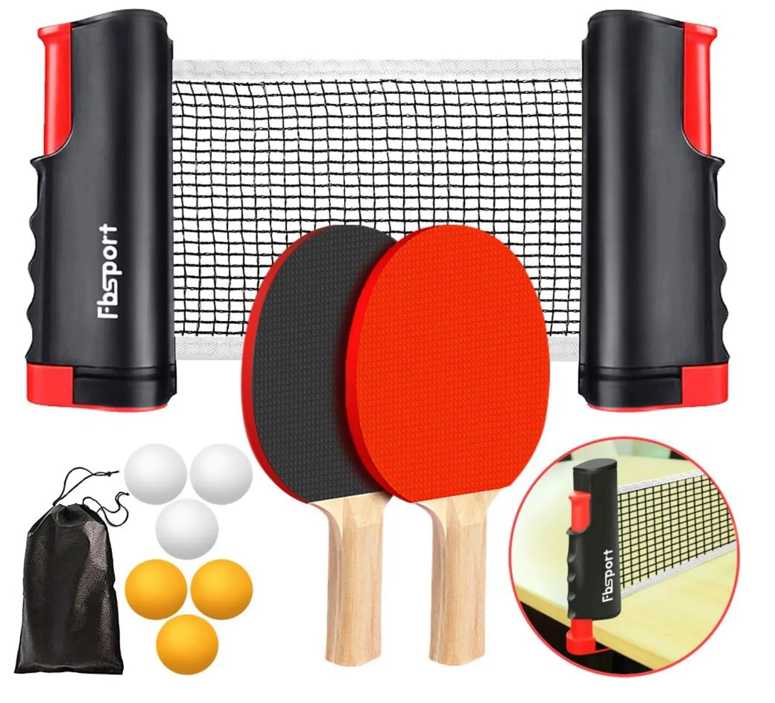 Ping Pong Paddle Set, Portable Table Tennis Set with Retractable Net 