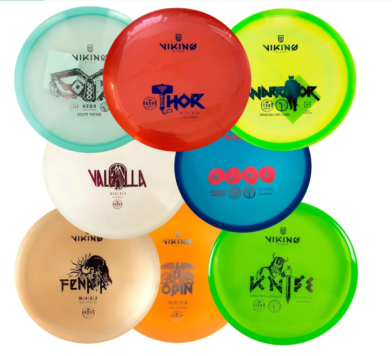 Viking Discs Competition Disc Golf Set - 8 Disc Golf Discs for Any Distance, PDGA Approved - Putter, Mid-Range, Fairway Driver, Distance Driver