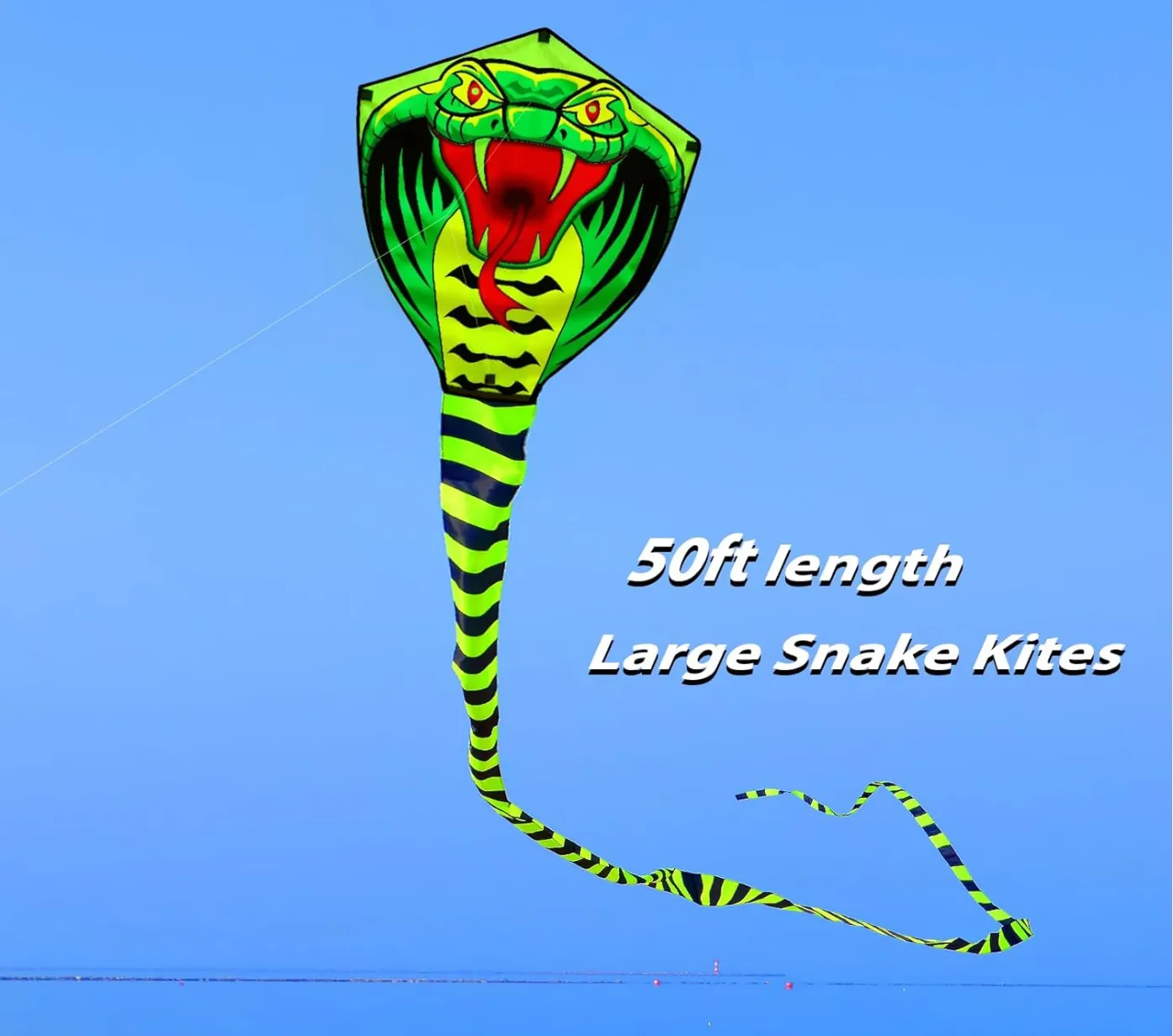 Giant Snake Kite - 50ft Single String Beach Kite for Beginners & Kids, Easy to Fly, 330ft String Handles