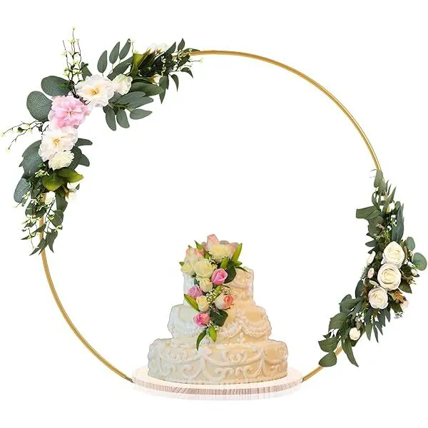 Floral Hoop Centerpiece with Stand Round Wedding Arch Cake Stand 33.5" Tall