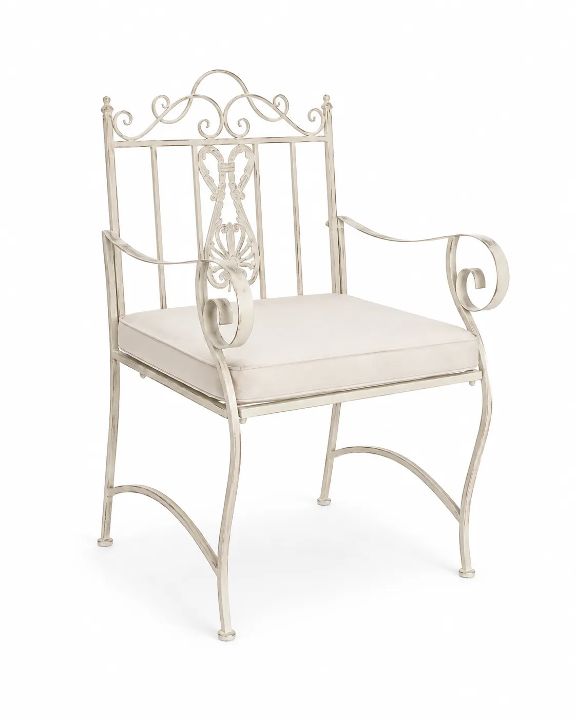 SILLA FORJA BLANCA MODELO CATEDRAL 63,5X0,52X0,98M  (INCLUYE COJÍN BLANCO)