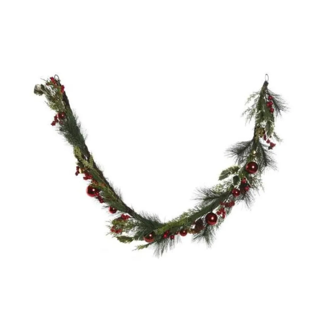 NAV018 GUIRNALDA POLIESTER CON BOLAS ROJAS 23X11,5X180