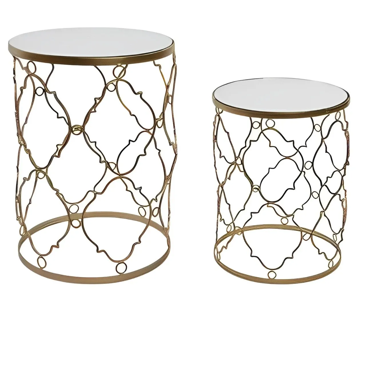 MOB028 MESITA AUXILIAR DORADO Y ESPEJO 2 UND INDIVISIBLES