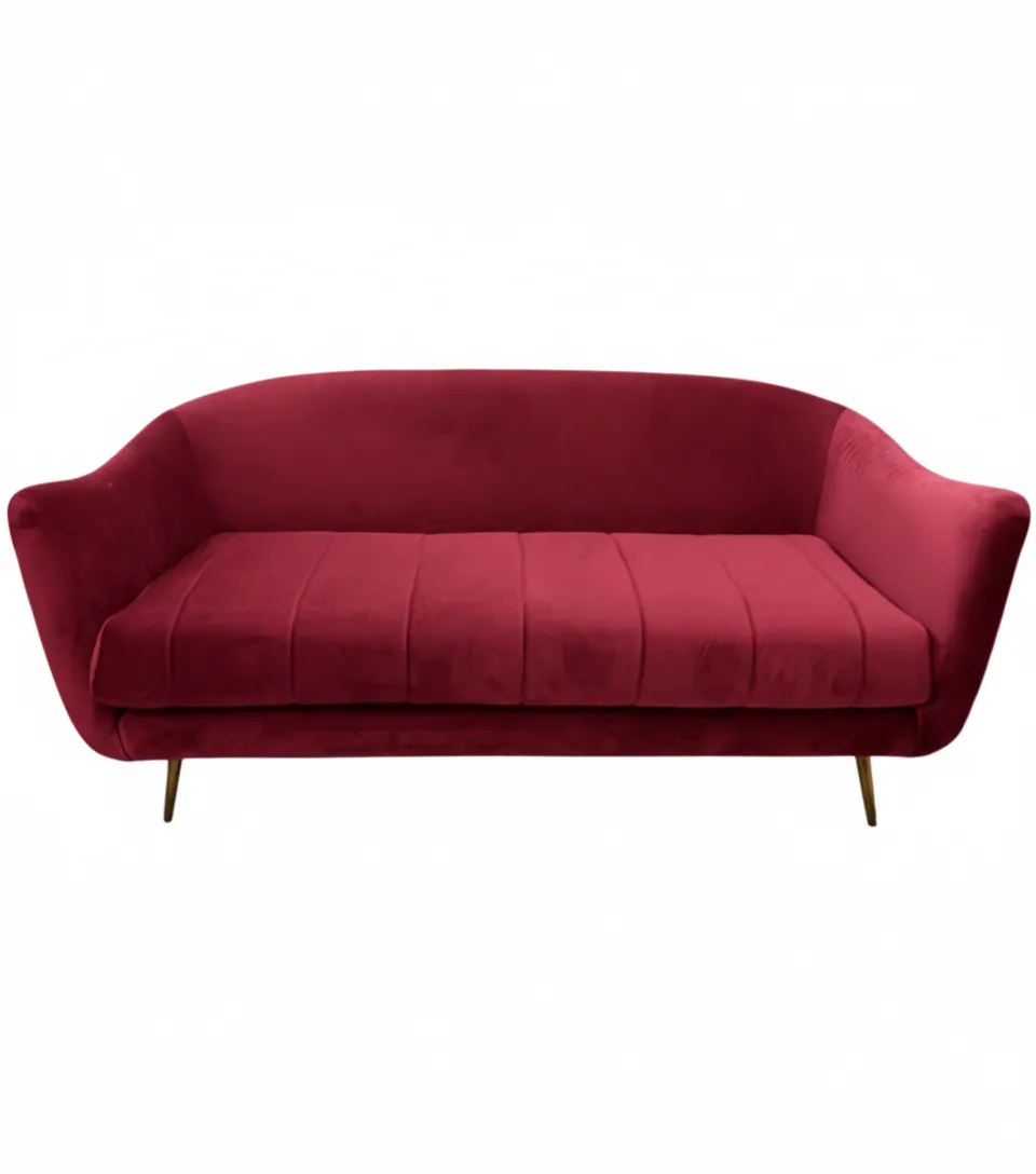 SOFÁ VELVET BURGUNDY CON COSTURAS VERTICALES 