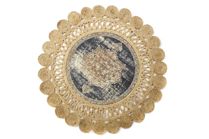 ATRE080 ALFOMBRA YUTE PORTOBELLO FLORES 160CM