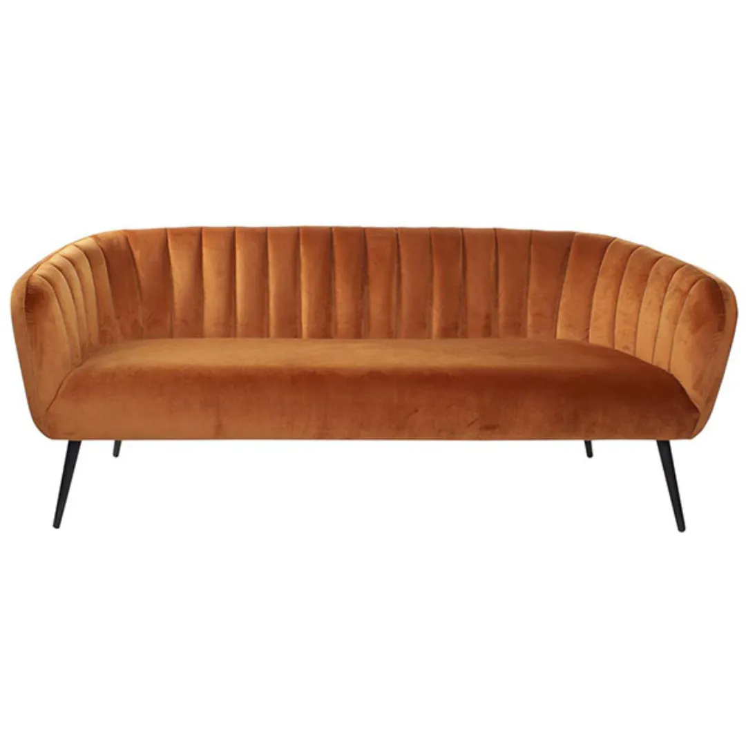 SILL054 SOFÁ VELVET NARANJA ÓXIDO CON COSTURAS VERTICALES