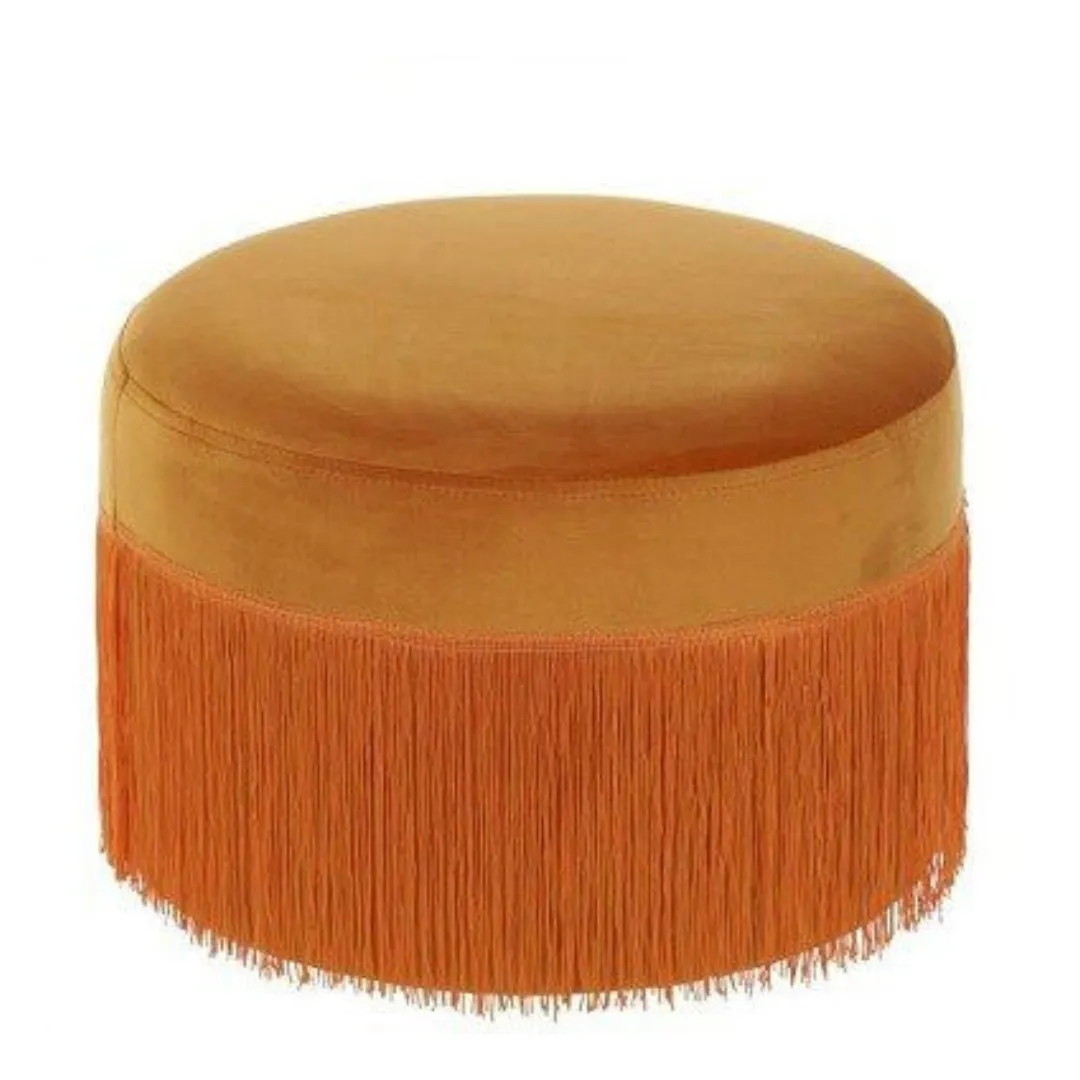 SILL110 PUFF TERCIOPELO COLOR NARANJA CON FLECOS