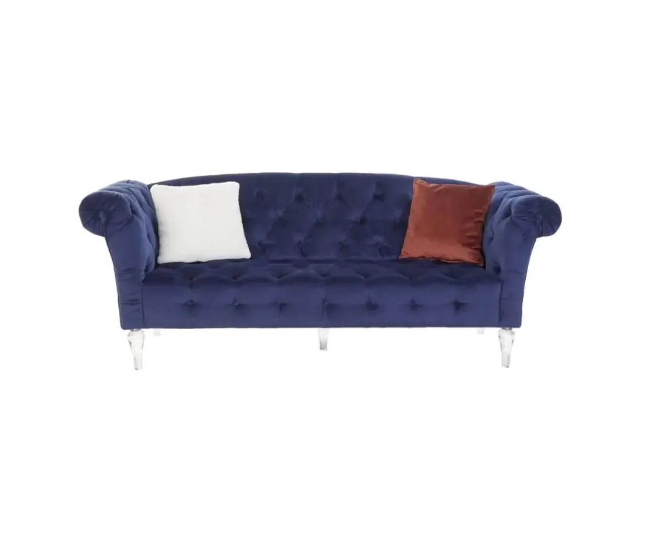 SILL067 CHESTER CAPITONÉ AZUL COBALTO CON PATA TRANSPARENTE 3 PLAZAS