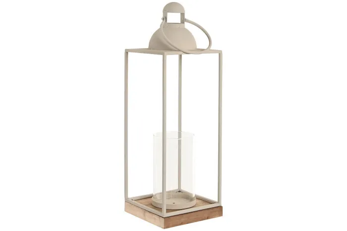 FAROLA RUGOSO BEIGE MADERA GRANDE 20X20X71CM