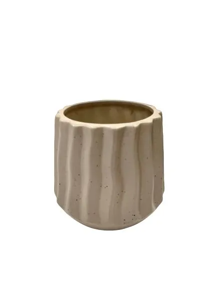 ATRE203 JARRÓN CERÁMICA BEIGE BAJO