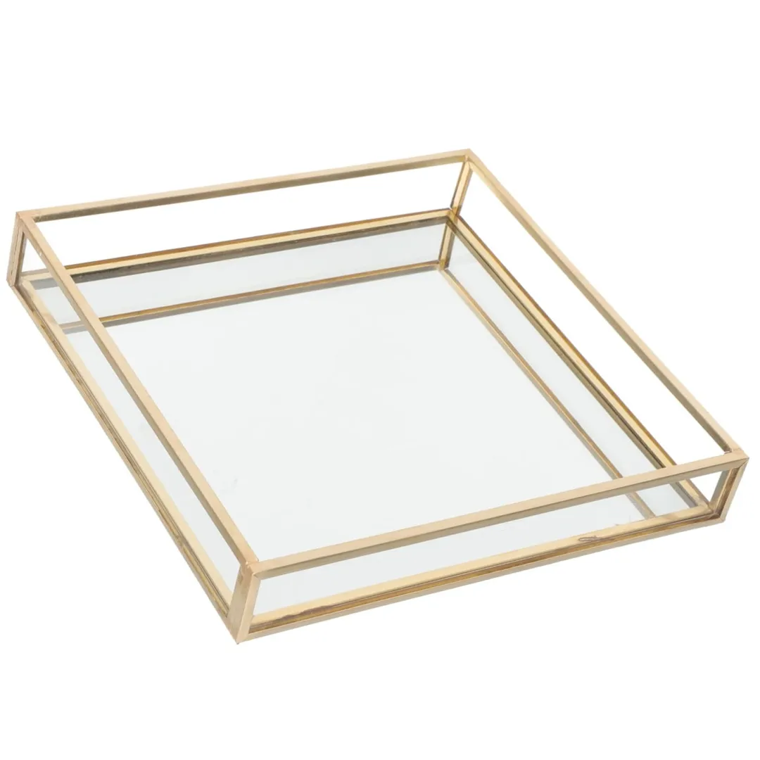 ATRE146-EMD BANDEJA CUADRADA DE CRISTAL FILO DORADO
