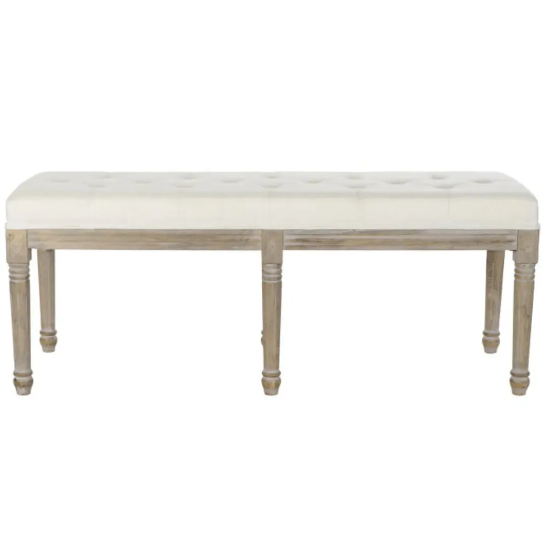 SILL093 DESCALZADORA MADERA Y  LINO BLANCO 6 PATAS