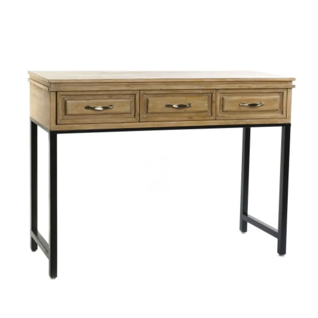 MOB060 CONSOLA ABETO Y METAL 3 CAJONES 