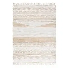 ATRE065 ALFOMBRA YUTE CON DETALLE EN BLANCO  RECTANGULAR 160X230CM