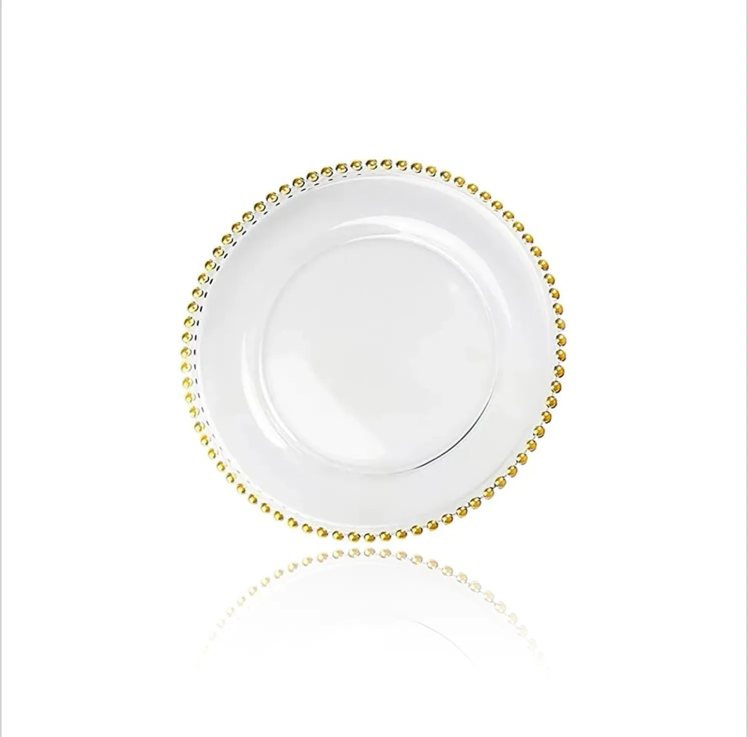 MEN004 PLATO PAN TRANSPARENTE CON PERLAS DORADAS