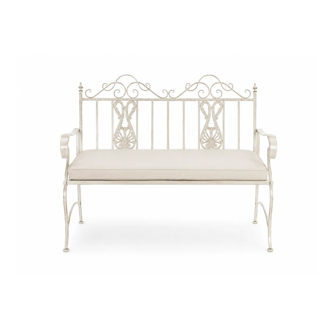 BANCO FORJA BLANCO MODELO CATEDRAL 1,18X0,53X0,98M (INCLUYE COJÍN BLANCO)