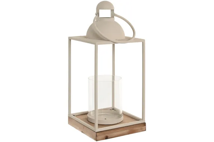 FAROLA RUGOSO BEIGE MADERA MEDIANO 20X20X56CM