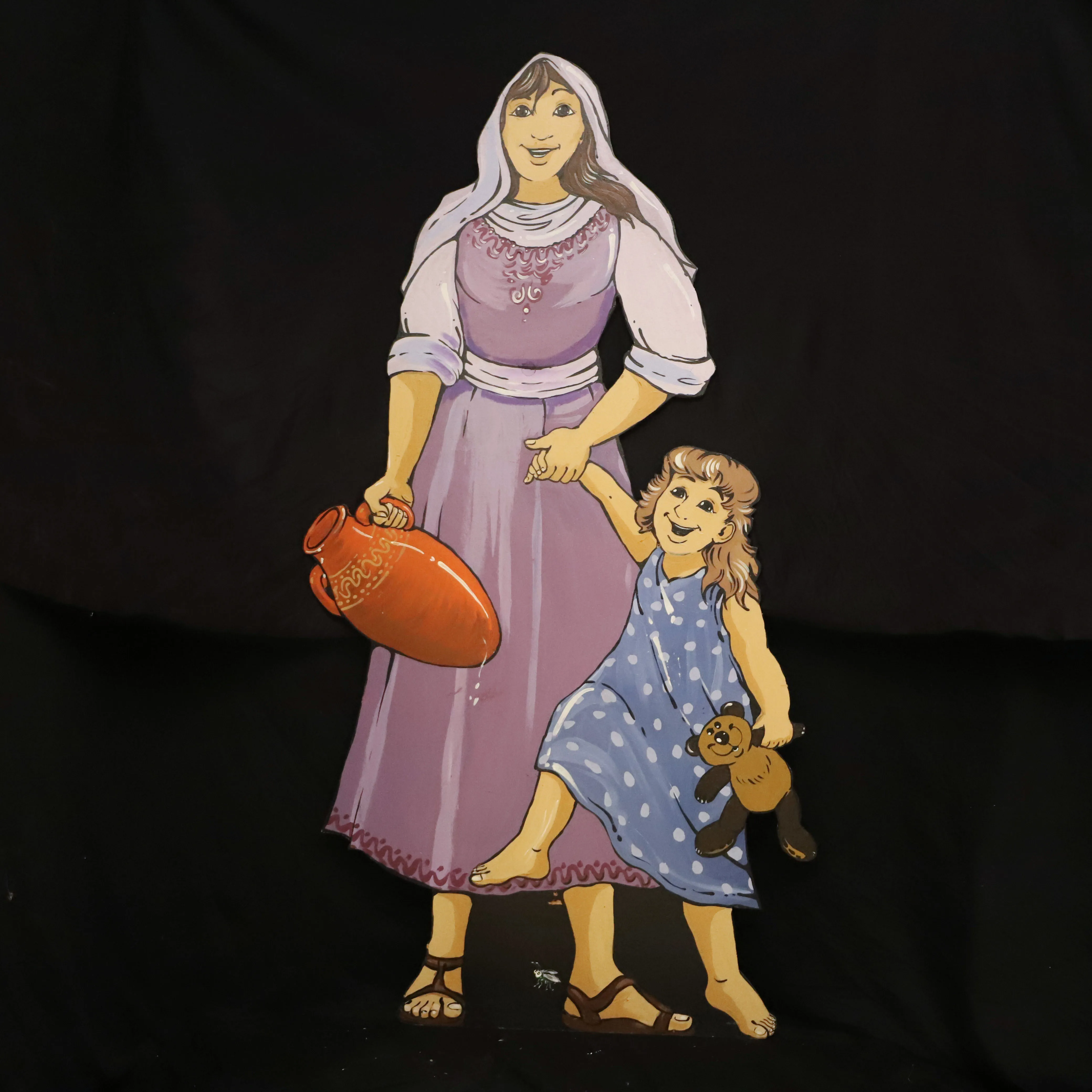 Holz Figur flach, Frau mit Mädchen (155cm)