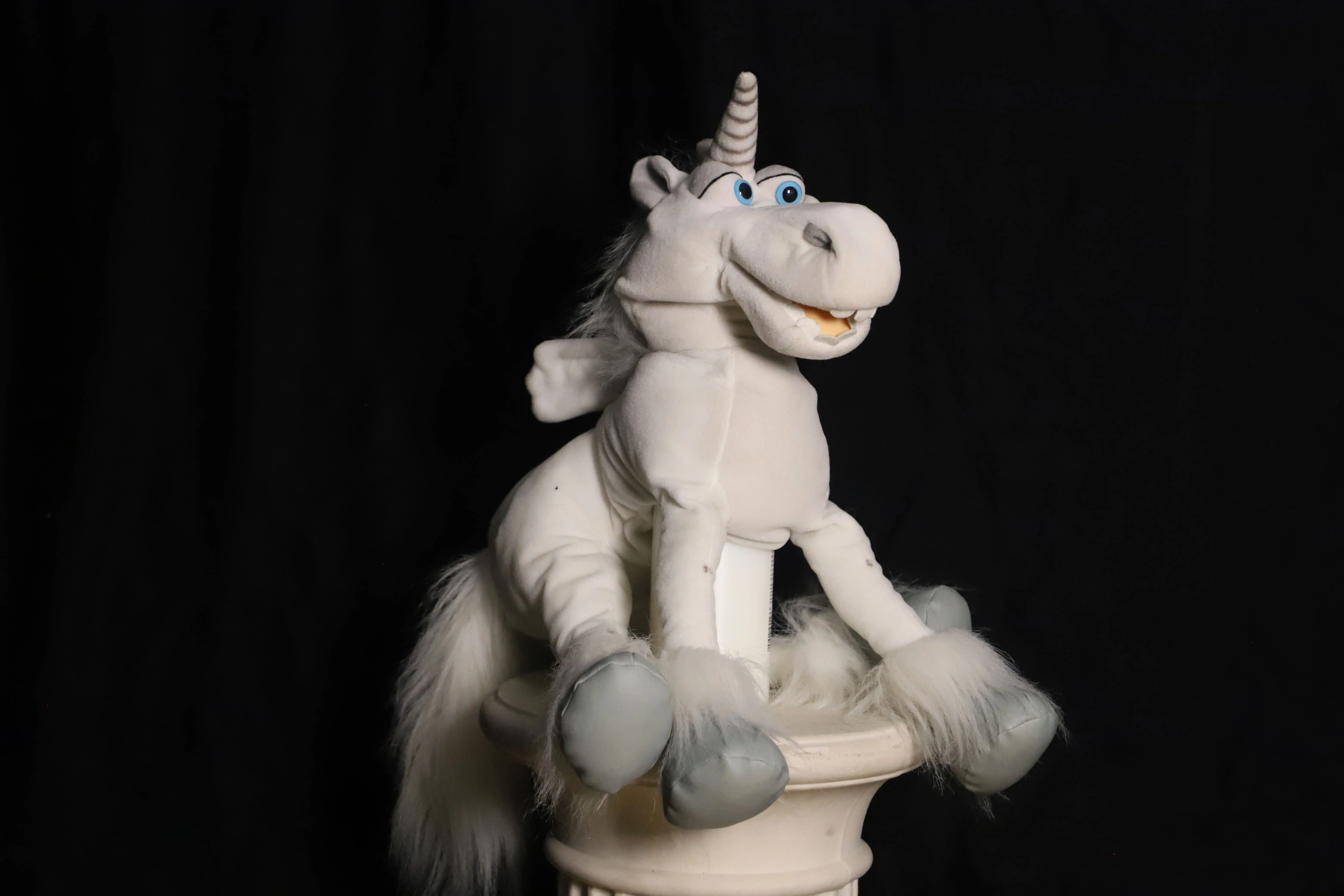 Handpuppe ( lustiges weisses Einhorn mit Flügel )
