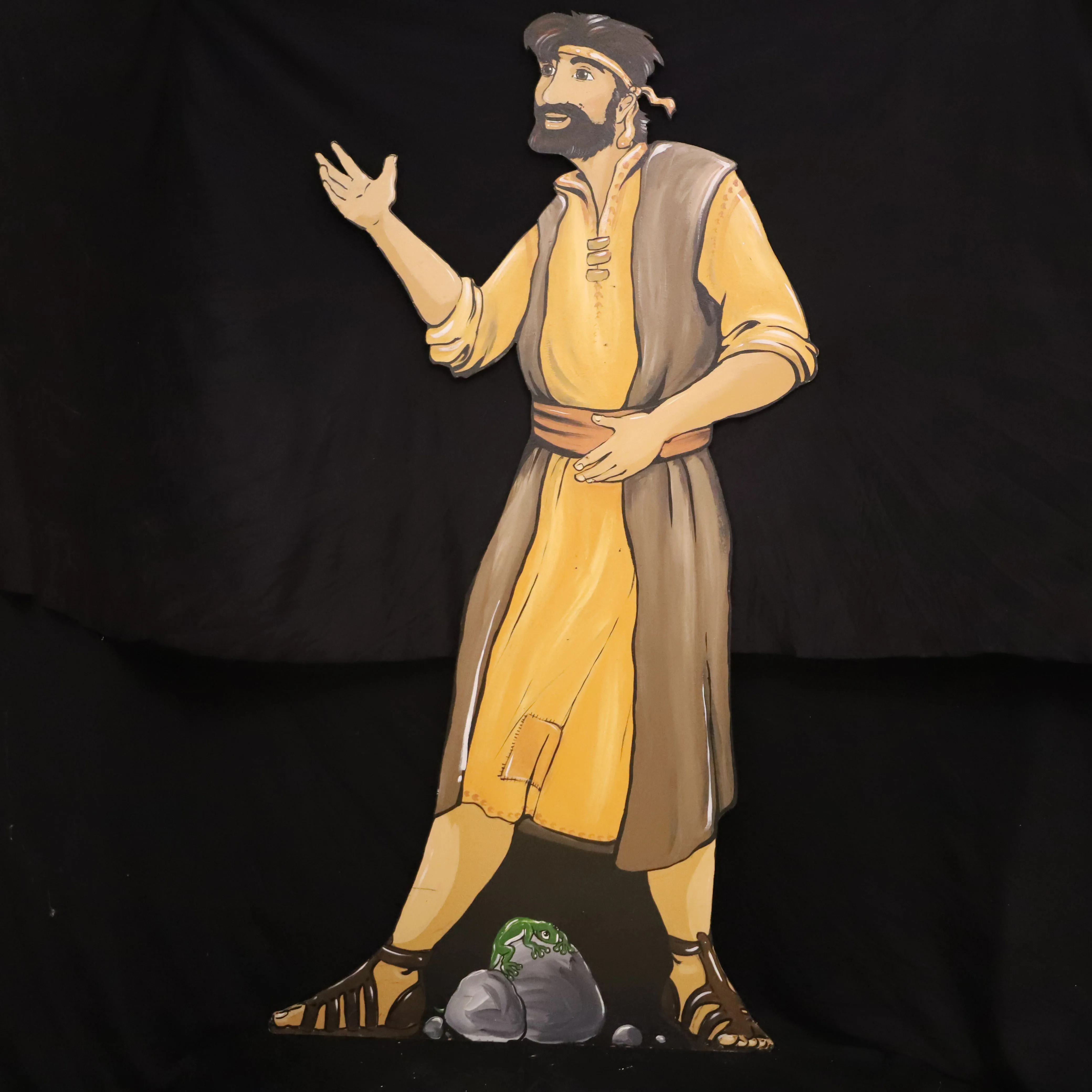 Holz Figur flach, Jünger erzählend mit Stirnband (167cm)