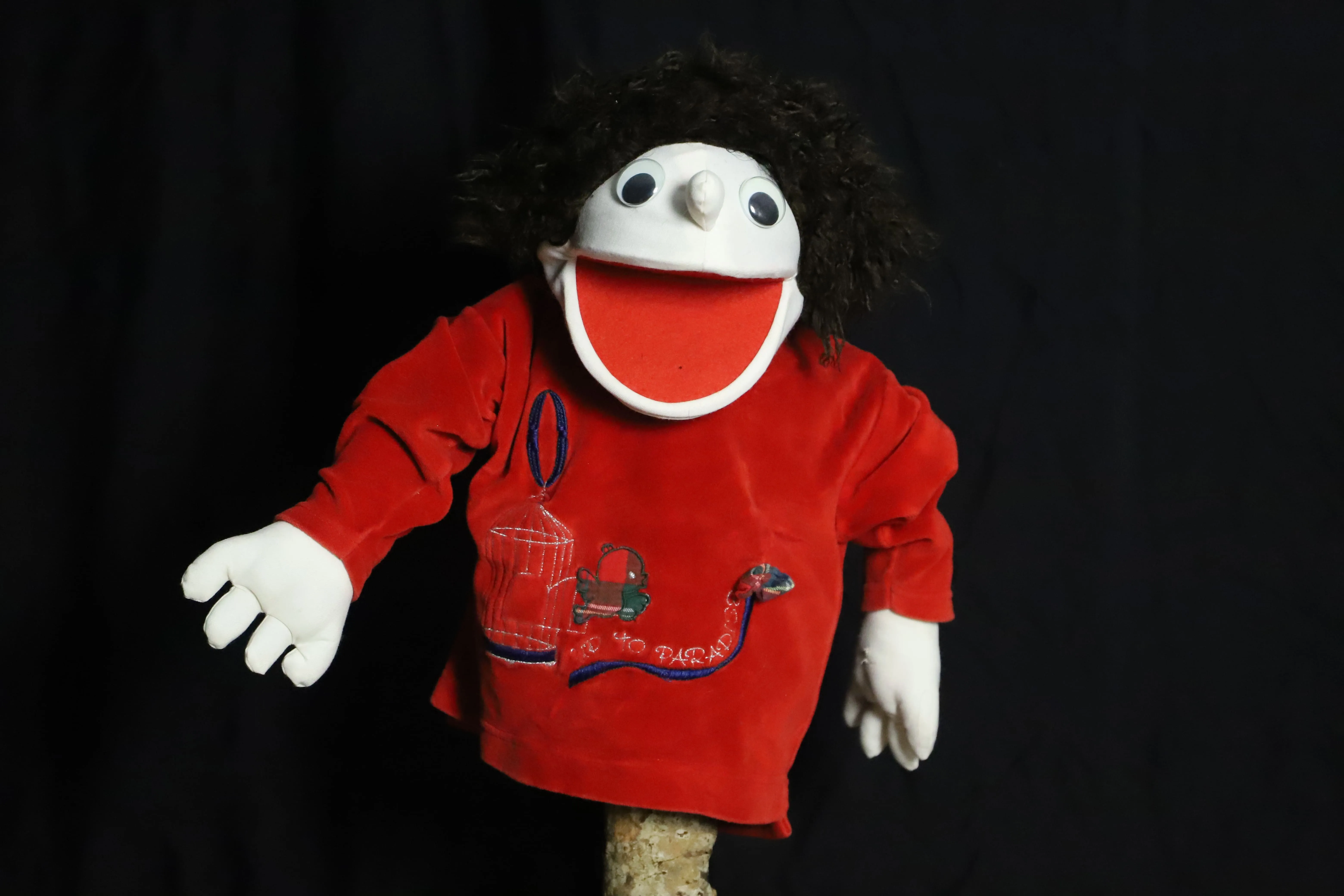 Handpuppe ( lustiges Kind mit blauem Pulli )