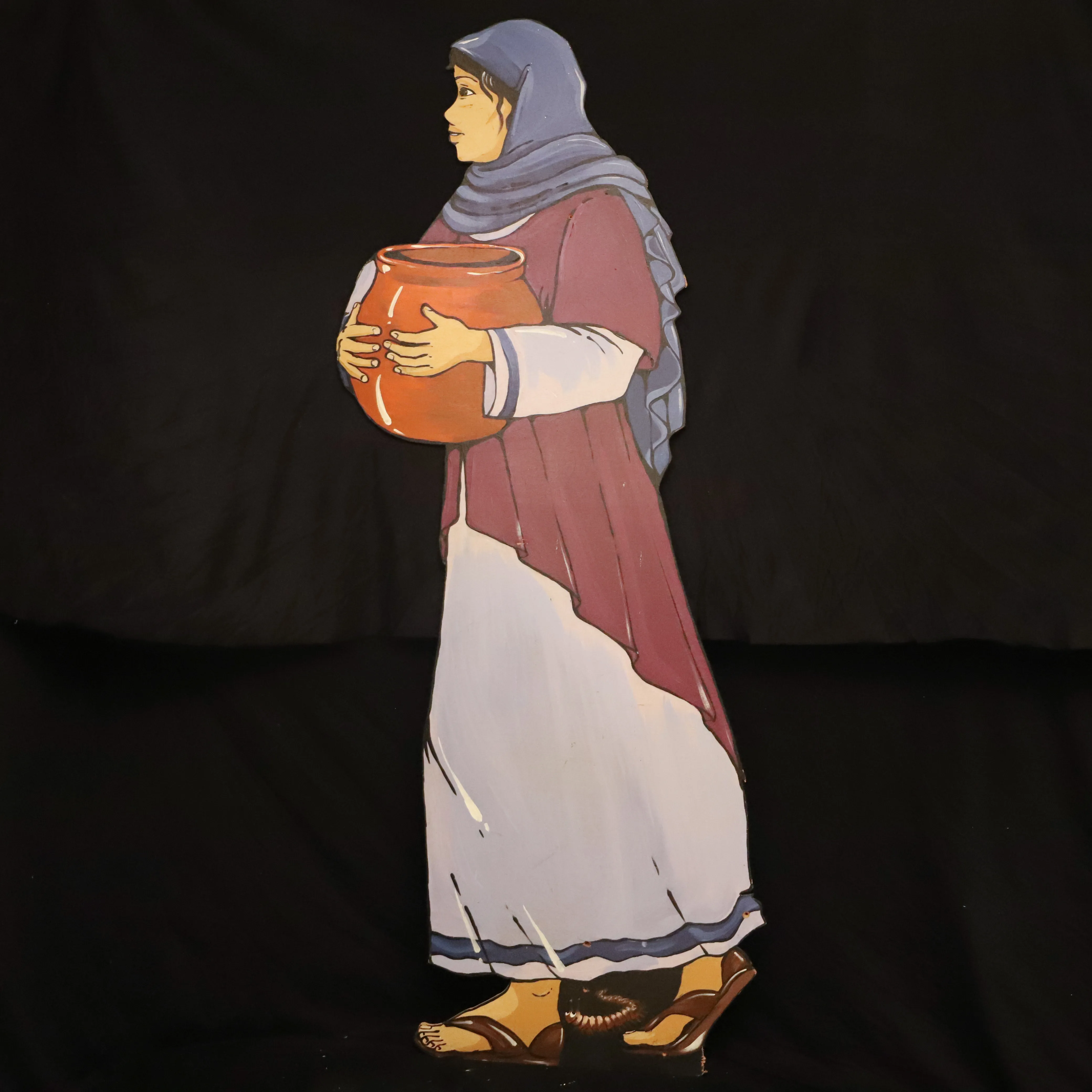 Holz Figur flach, Maria / Frau mit Krug (158cm)