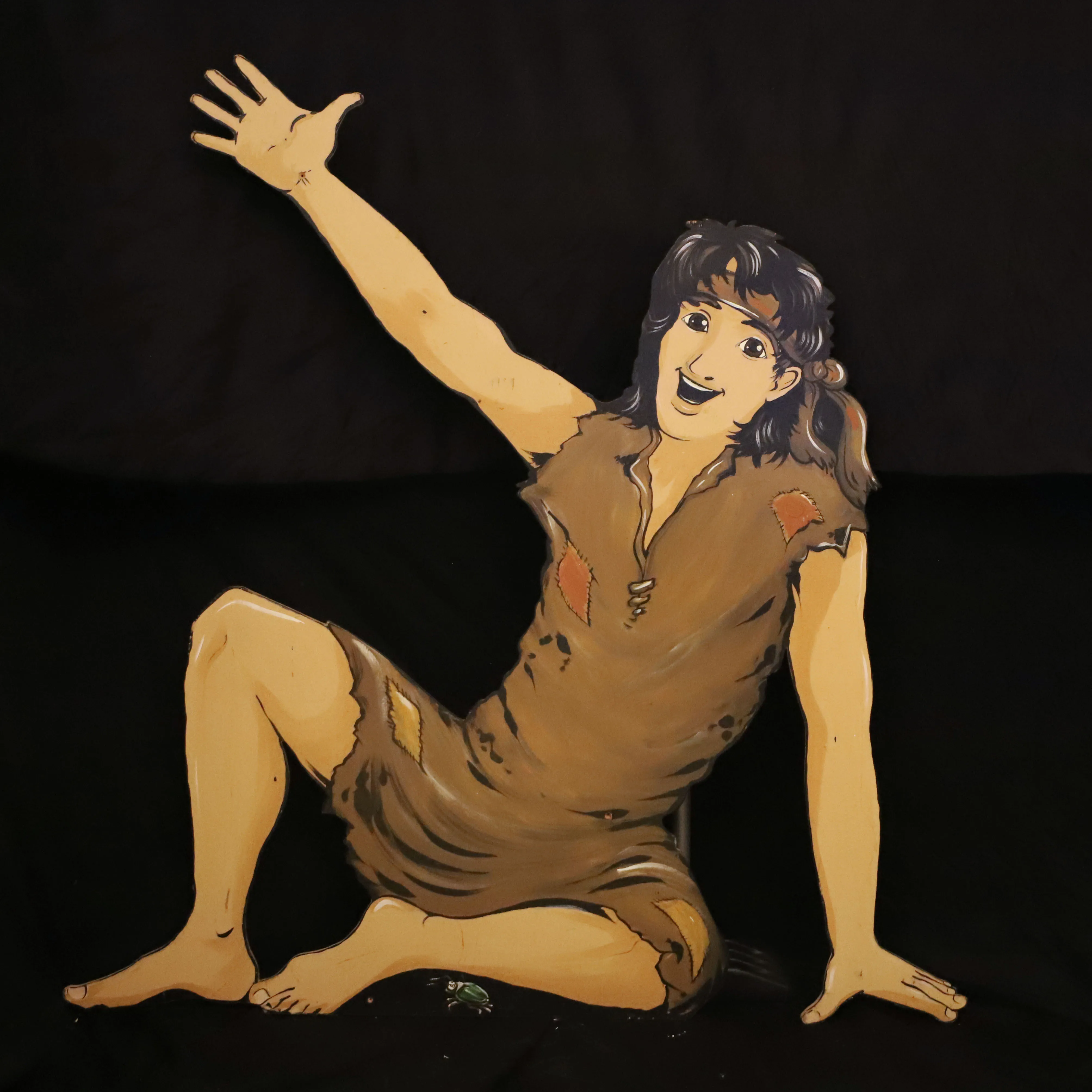 Holz Figur flach, Jünger / Bettler / Bartimäus kniend (94cm)