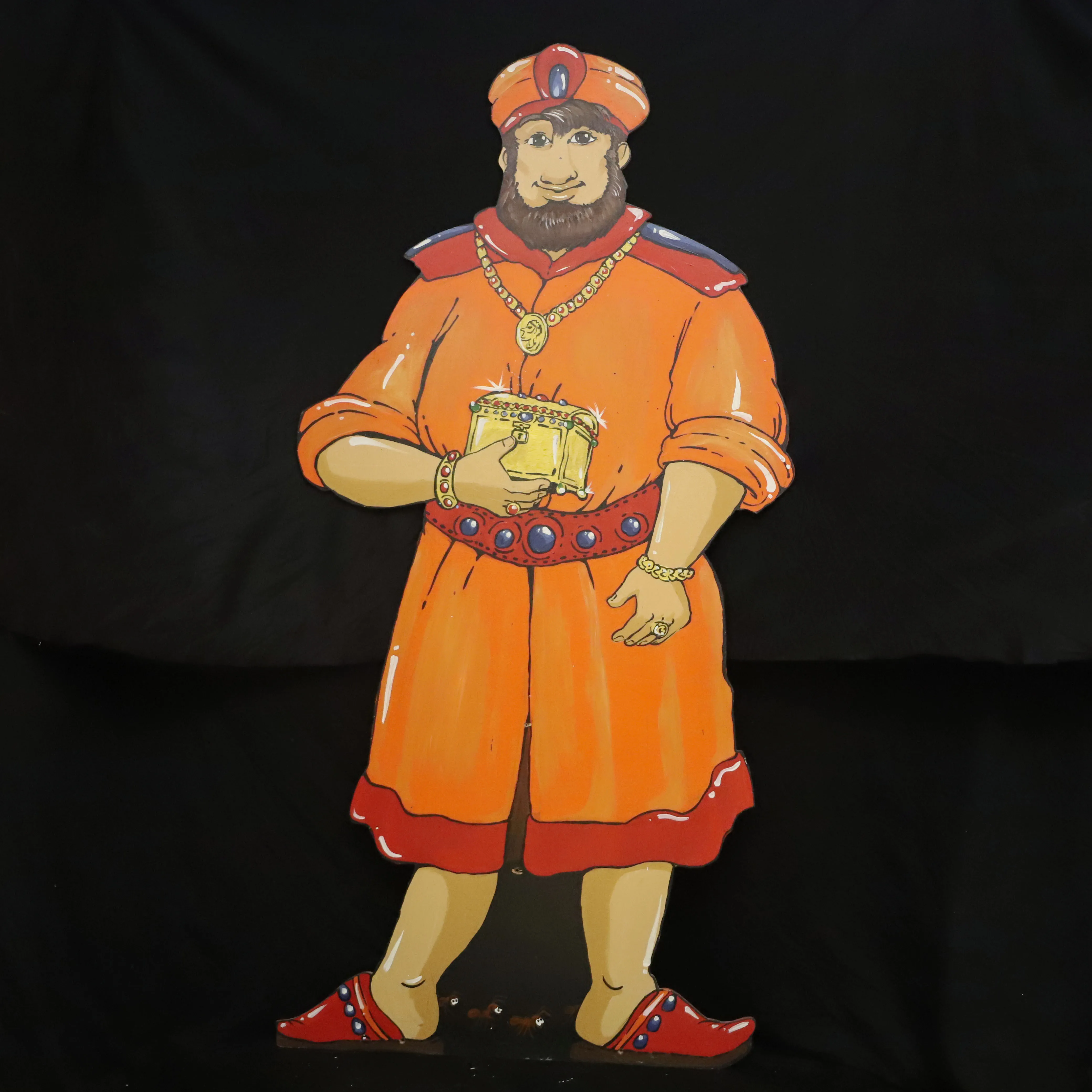 Holz Figur flach, Zachäus / Mann mit Schatzkiste (160cm)