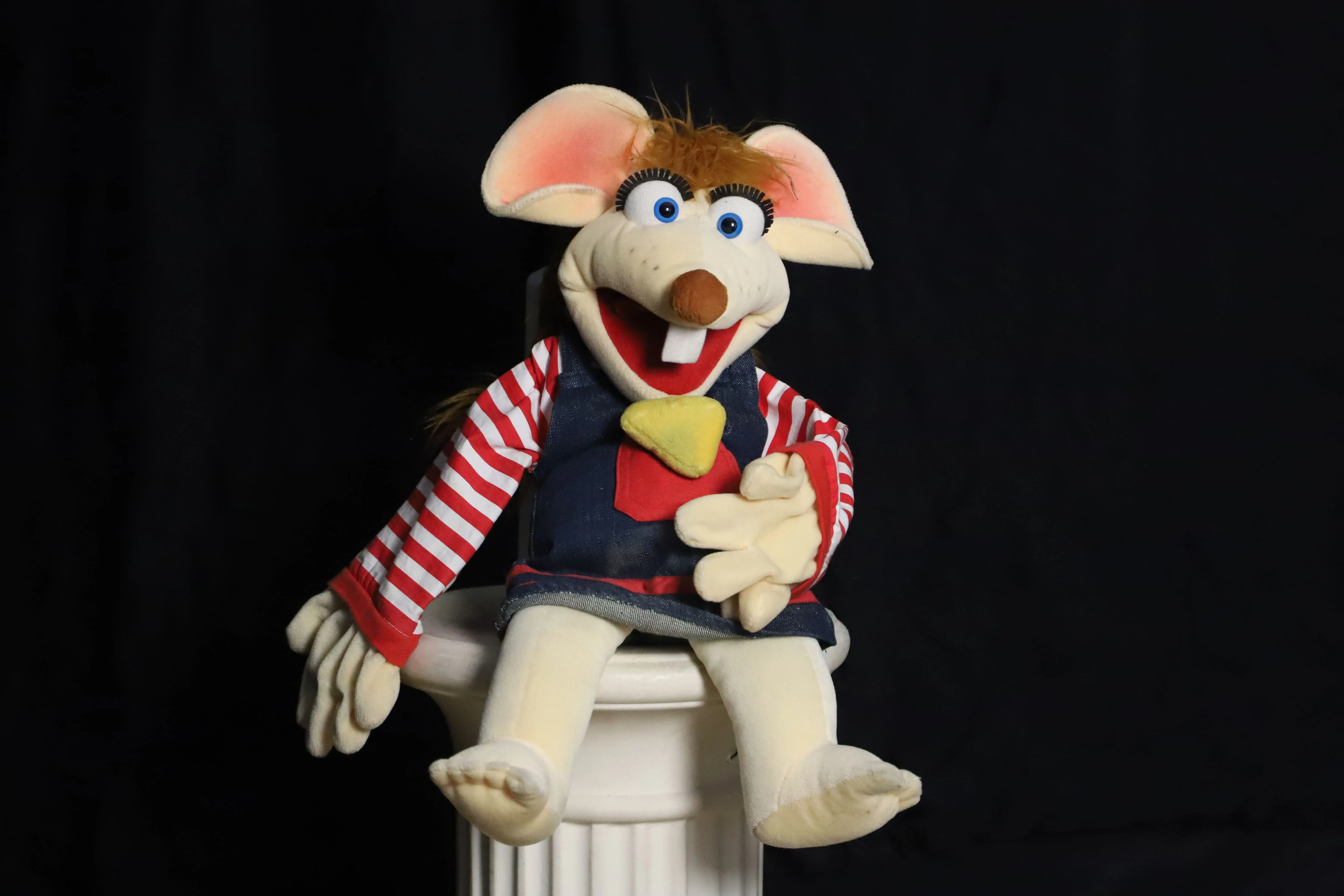 Handpuppe ( lustiges Maus Mädchen mit blauem Kleid )