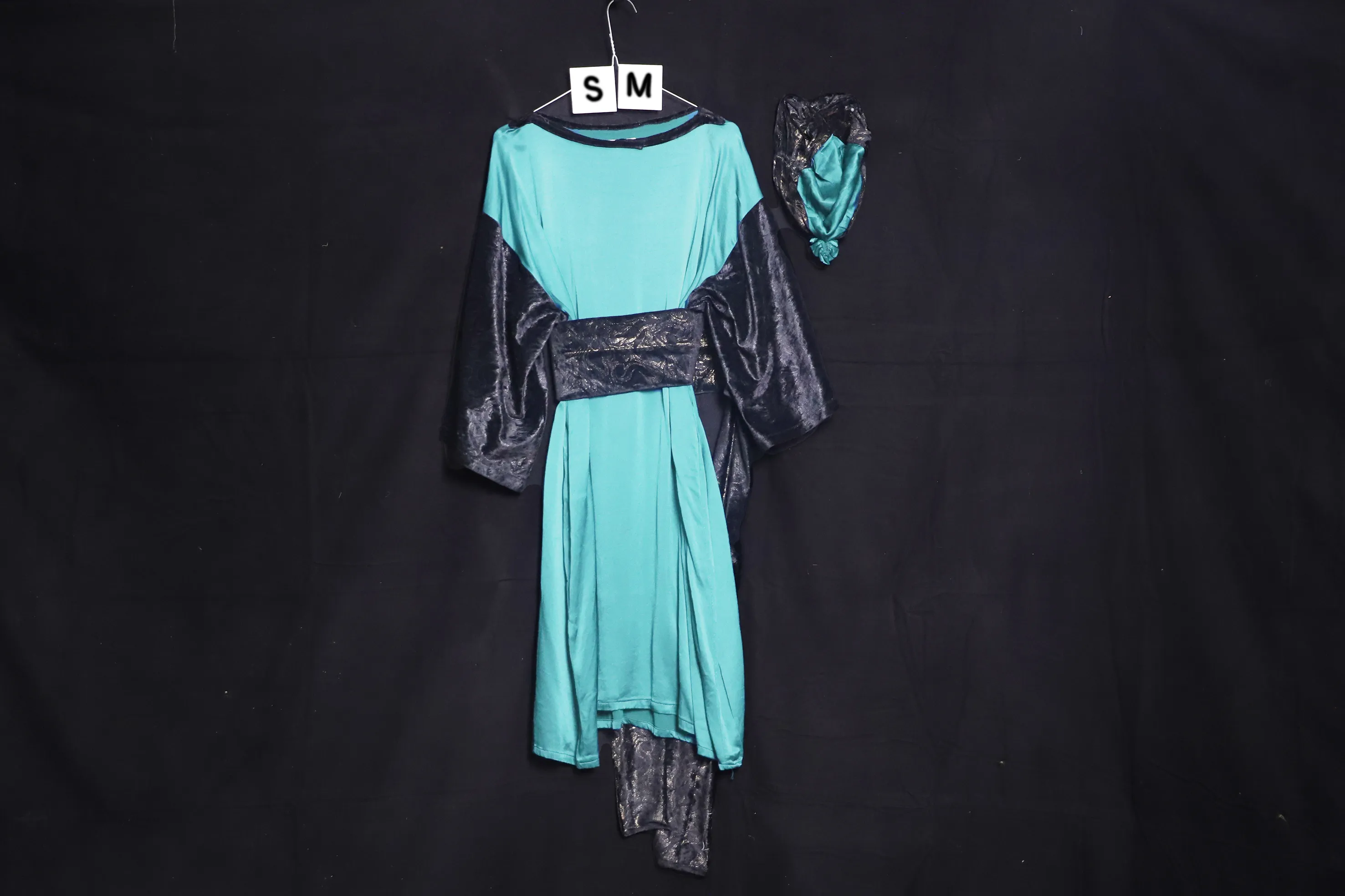 Verkleidung mit Kopfbedekung S-M, türkis-schwarz-gold ( SM0601 )