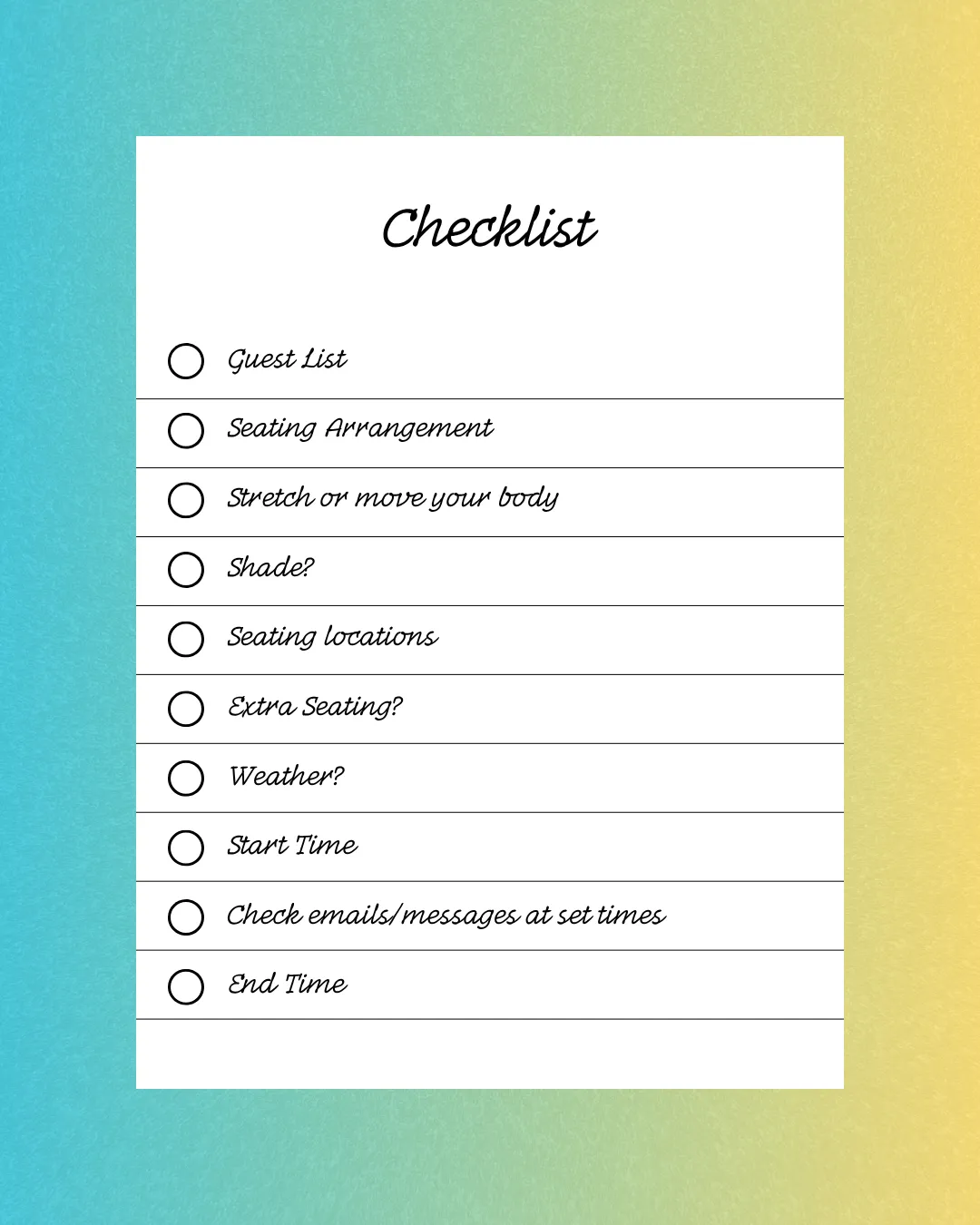 Checklist guide for planning a party.