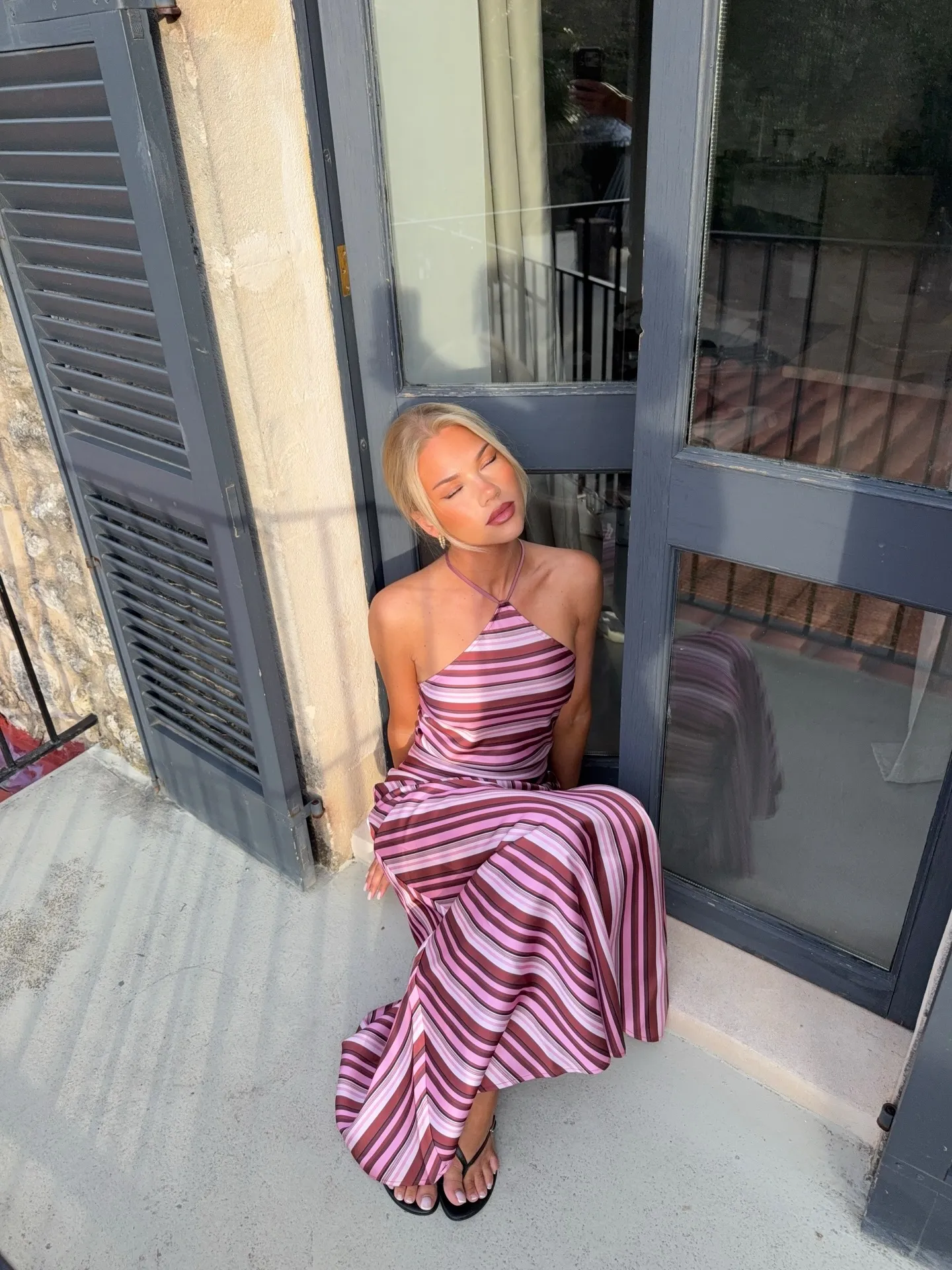 WITH HARPER LU - Halter Magenta Stripe Hue Maxi