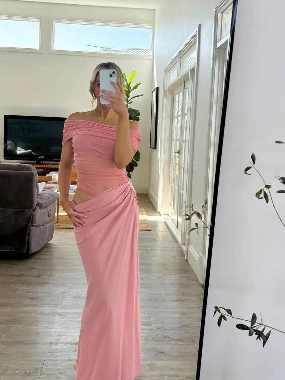 Benni - Nico Off Shoulder Maxi Dress in PINK