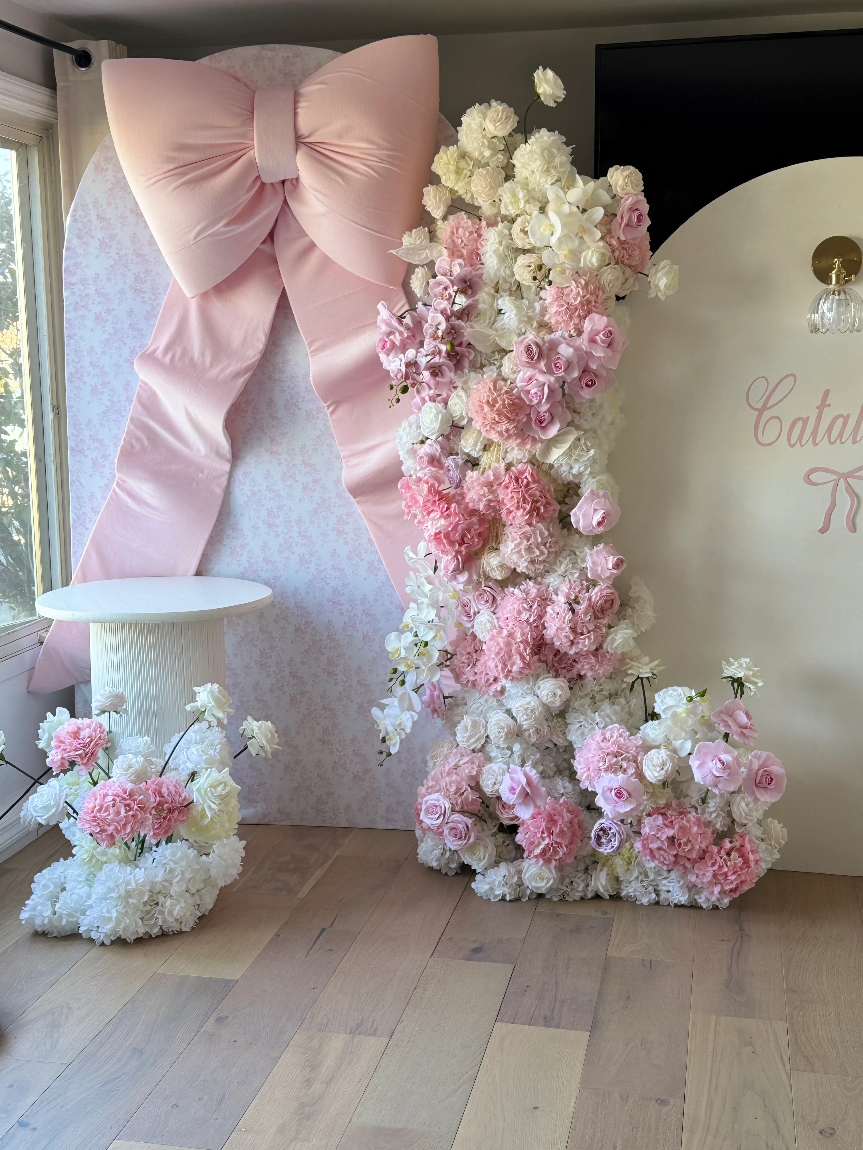 Coquette Pink Bow & Faux Flowers