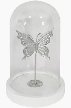 Silver Butterfly in Glass Cloche 
