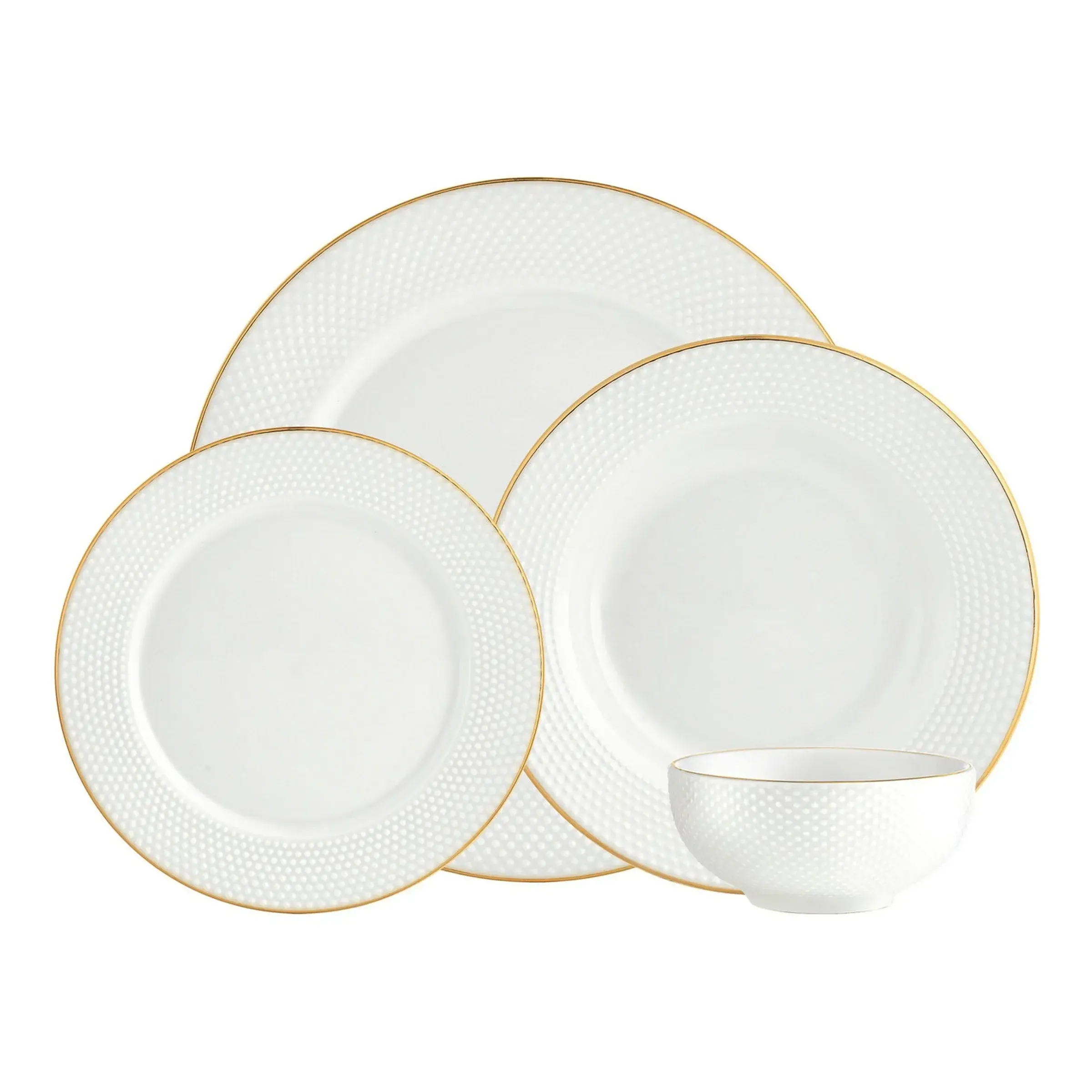 White Godinger Pique Gold Rim Dinnerware