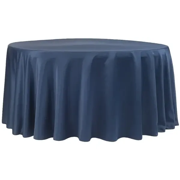 Lamour Satin 120" Round Tablecloth- Navy Blue