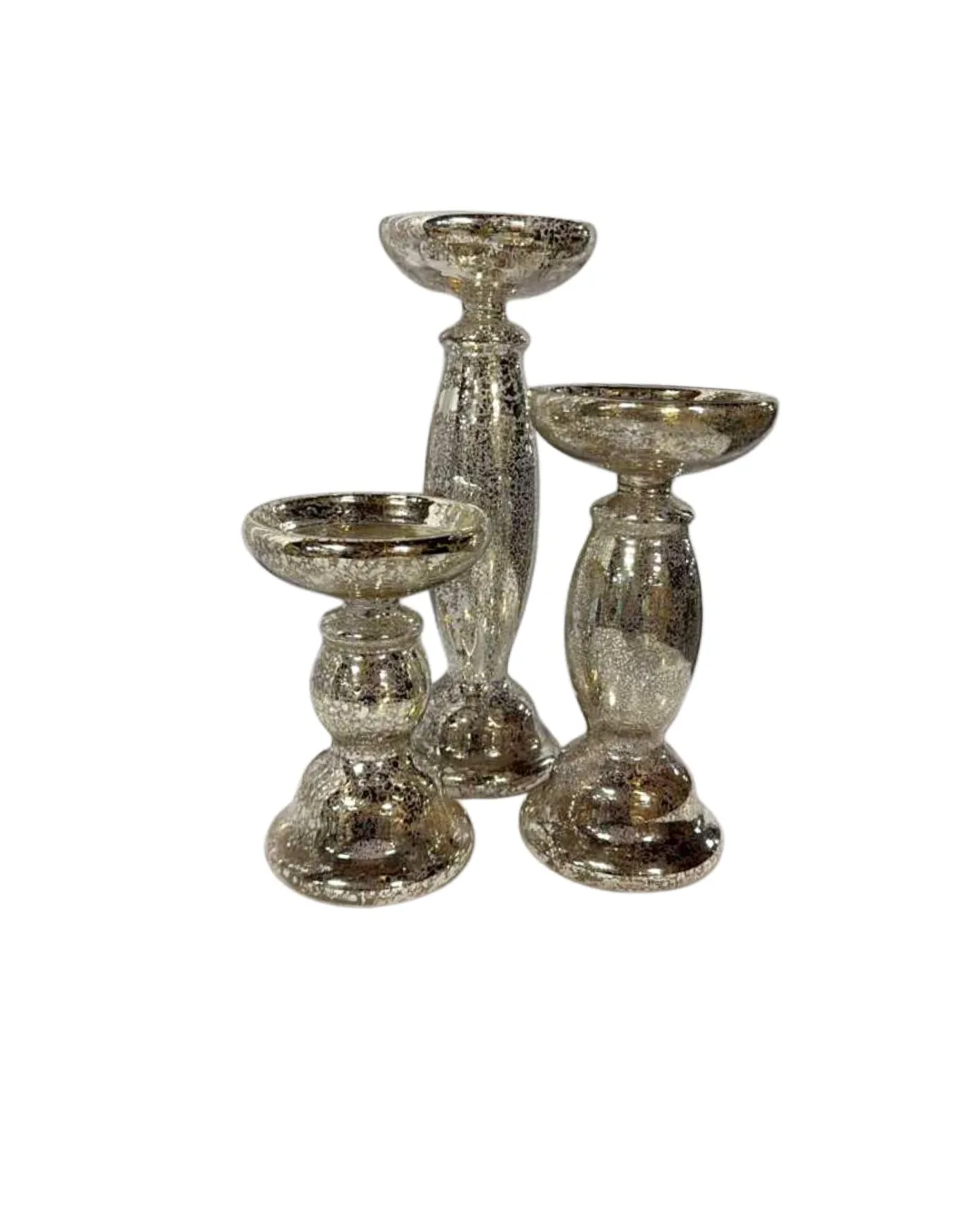 3 Silver Pillar Candle Holder Set