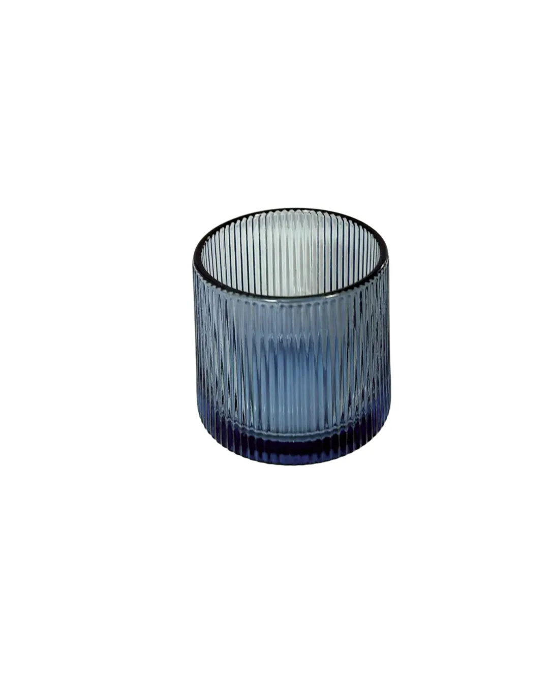 Blue Ribbed Votive Candle Holder