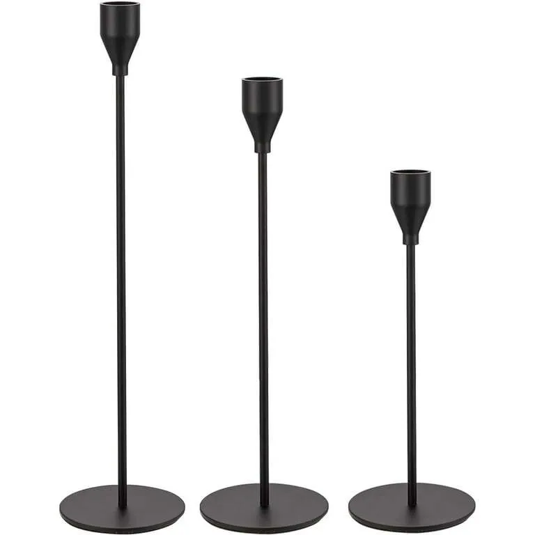 Matte Black 3 Set Candle Stick Holder 