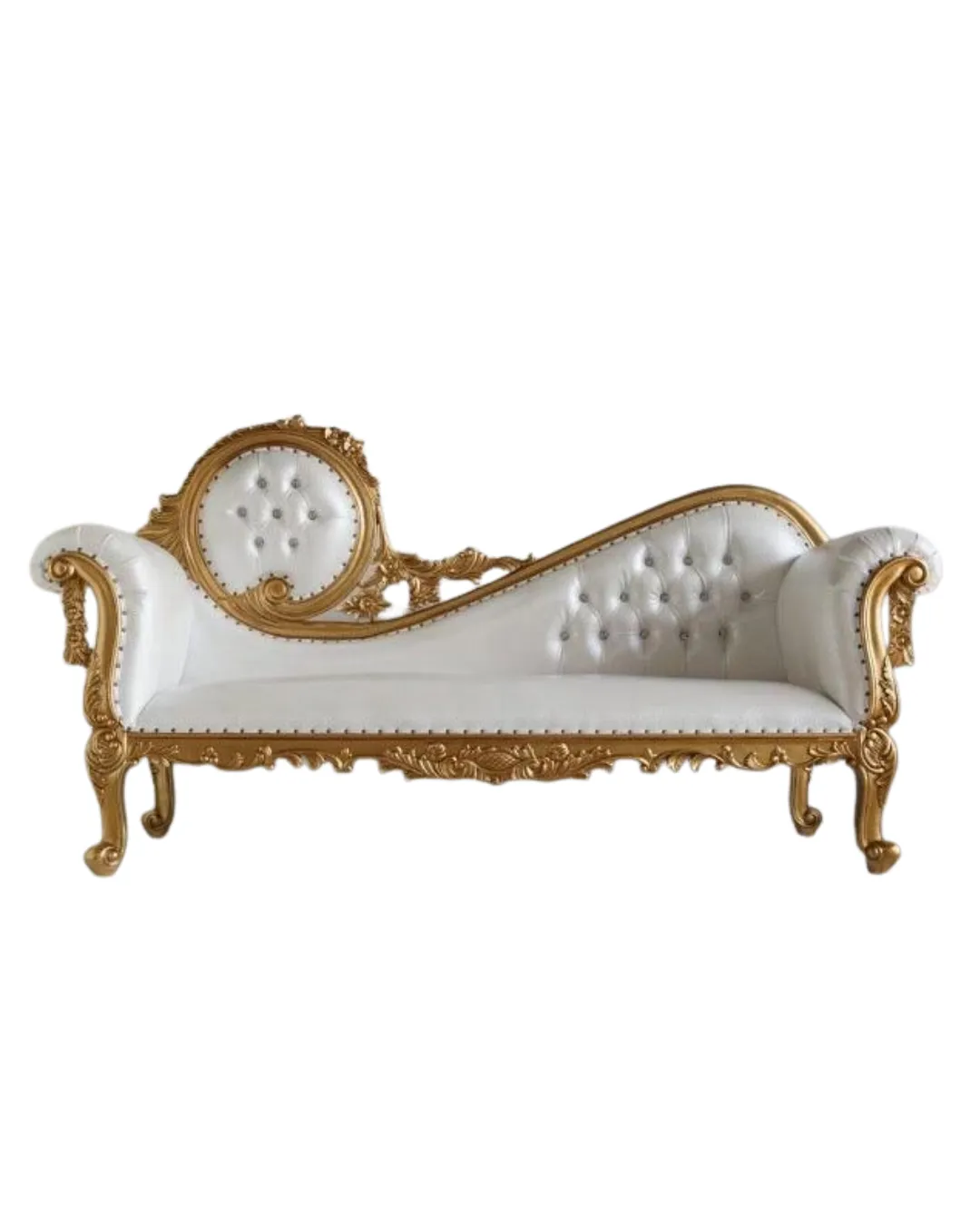 White & Gold Loveseat Low Back Throne