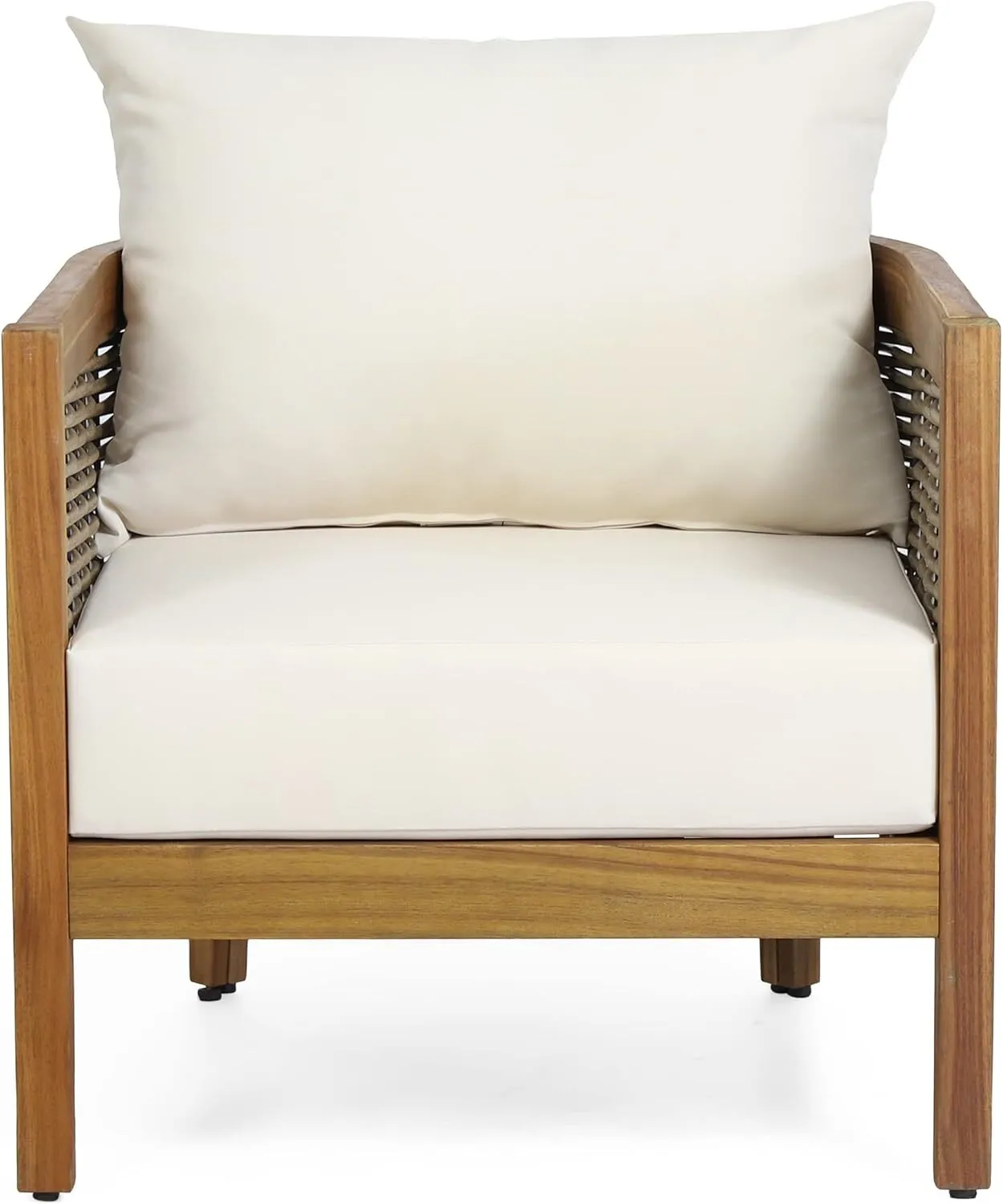 Cream Wood Wicker Chair