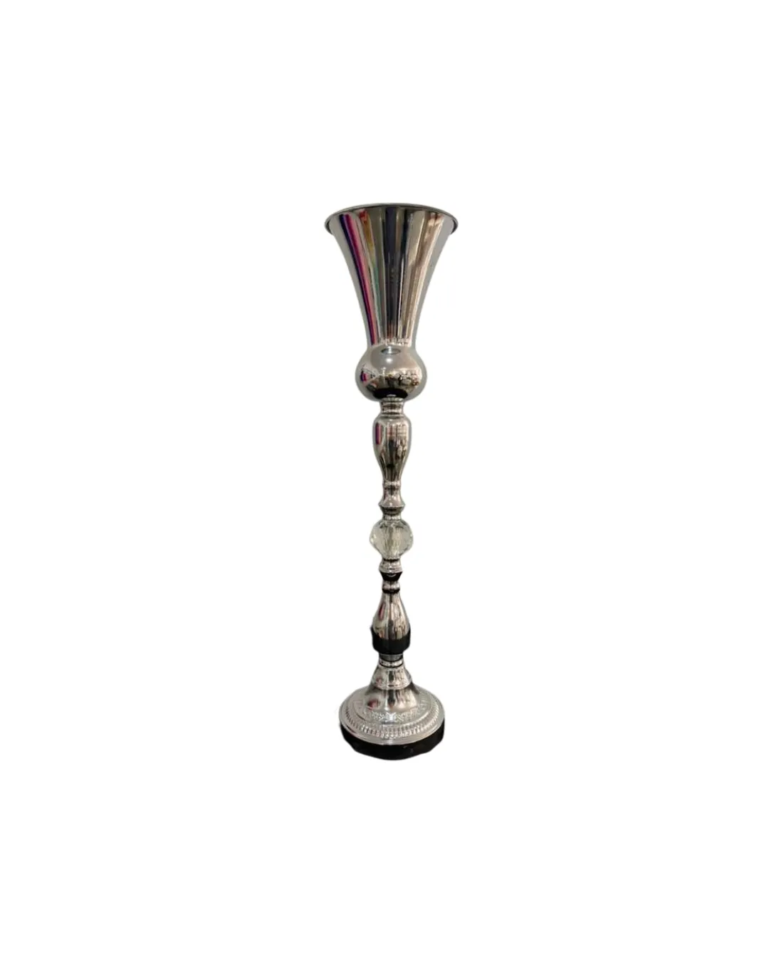 Tall Silver Crystal Trumpet Centerpiece